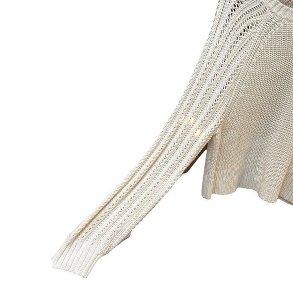 NWOT American Eagle Cropped Pullover Cream Cable Knit Sweater Boho Gorpcore LG - Picture 3 of 5